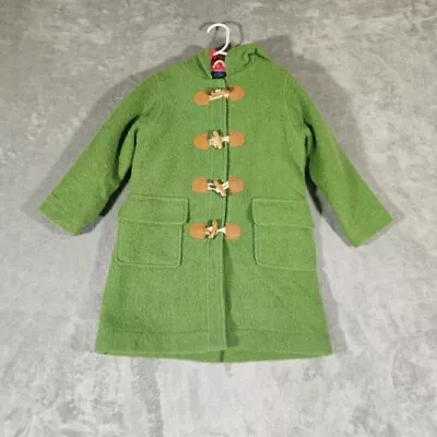 Boden Mini Coat Girls 3/4 Green Wool Blend Hooded Quilted Pink Inside Cozy  • $19.99