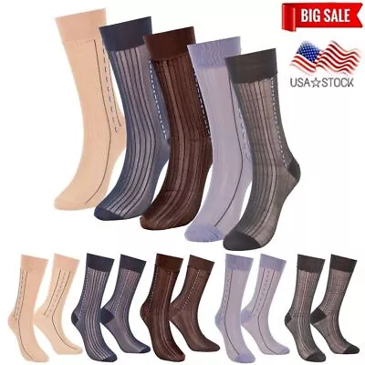 $6.50 • Buy Men Ultra Thin Dress Socks Silk Sheer Business Socks Soft Nylon Work Outdoor NEW