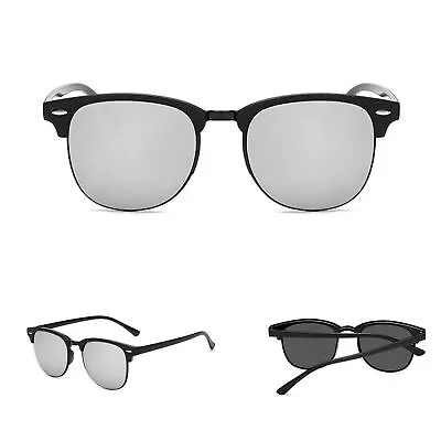 SUNGLASSES RETRO CLASSIC HALF FRAME HORN RIM Men Driving Fishing White Len • £3.99