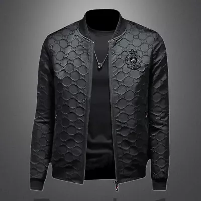 New Luxury Fashion Embroidery Zip Up Men Fall Winter Black Jacket Street Style • $81.13