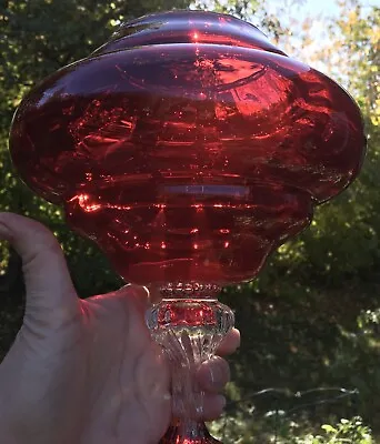 VTG Empoli Bowl Vase Goblet Red Optic Clear Twisted Stem 10” Italian Art Glass • $28