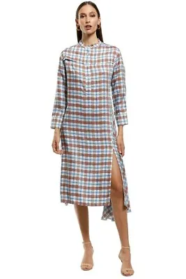 $229 • Buy Scanlan Theodore Check Shirt Midi Split Dress Size 12 AU