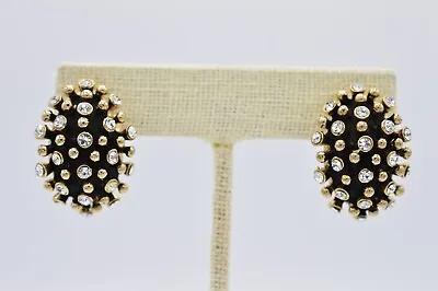Vintage Earrings Rhinestone Crystal Antiqued Gold Hoop Chunky 1980s BinAF • $13.56
