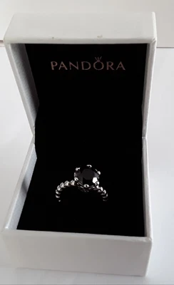 £25 • Buy Pandora Silver And  Black  Spinel Bubble Ring  Size 52  With Box     190851ME