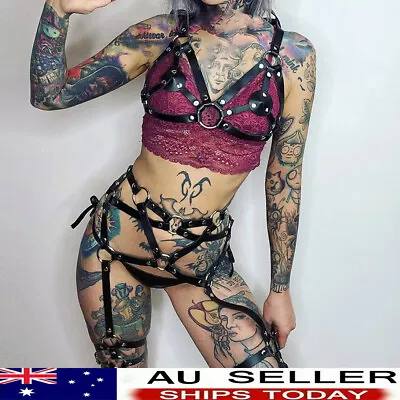 Sexy Body Bondage Lingerie Women 2pcs Leather Garter Sets Erotic Harness Straps • $13.52