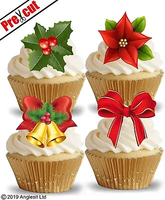 Pre-cut Christmas Decorations Edible Wafer Paper Cup Cake Toppers Winter Party • £3.99