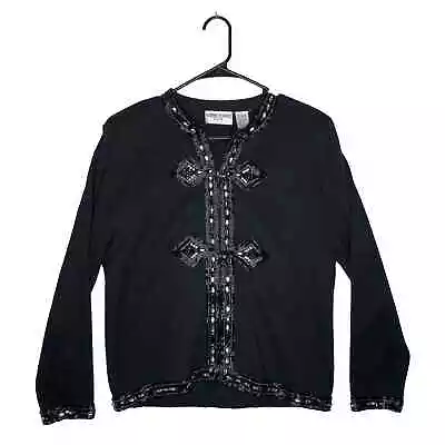 Vintage 1980s Bonnie Boerer Full Zip Heavily Beaded Embellished Sweater SP • $31.95