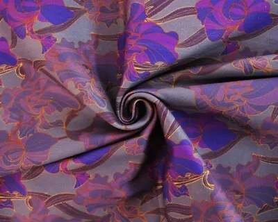 Purple Metallic Iris Floral Print Cotton Sateen - BY THE METER- 56” / 144cmWidth • £12.99