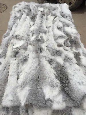 Real Rabbit FUR Throw Blanket Patchwork Skin Fur Rug 42  X 22  Pelz Leather Pelt • $30.39