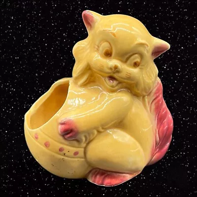 $39 • Buy Mid Century Squirrel Cat Pottery Planter Vase Hand Painted Vintage Rare 5”T 2”W
