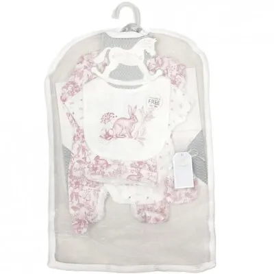 Baby Girls Layette Clothing Gift Set 5 Piece ~ Floral Bunny ~ Pink ~ NB-6M ~ Abg • £18.95