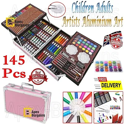 145pcs Children Adults Artists Aluminium Art Case Colouring Pencils Painting Set • £19.89