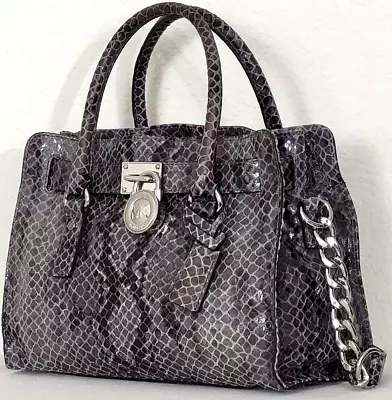 🌞michael Kors Hamilton Dark Slate Gray Snake Embossed Leather Satchel Bag🌺nwt! • $223.19