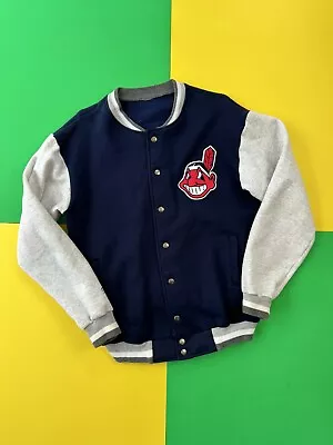 Vintage 90s Cleveland Indians Button Up Sweatshirt Jacket Chief Wahoo Medium • $39.97