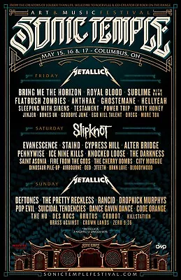 $15.83 • Buy SONIC TEMPLE FESTIVAL 2020 CONCERT POSTER -Metallica, Slipknot, Deftones, Staind