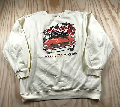 Retro Ford Mustang Print Sweatshirt Adult 2XL Ivory Crewneck Official Product • $24