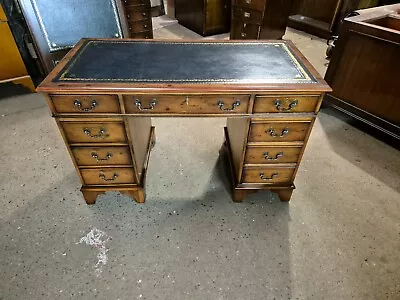 STUNNINGLY RESTORED ANTIQUE STYLE 4x2 YEW WOOD REPRODUCTION PEDESTAL DESK • £445