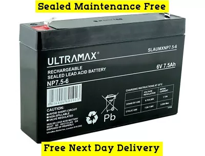 ULTRAMAX NP7.5-6 6V 7.5AH (as 7Ah & 8Ah) SEALED LEAD RECHARGEABLE UPS BATTERY • £70.31