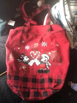 $11 • Buy Disney Resort Parks Mickey & Minnie Mouse Tote Bag Christmas Candy Cane Canvas