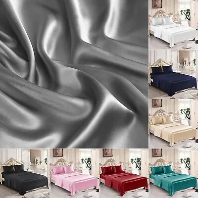 4PC Bed Sheet Set Luxury Satin Silk Sheet Set Ultra Soft Wrinkle Free Collection • $30.99
