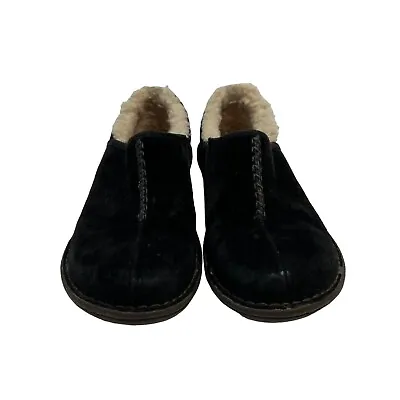 UGG Size 7 Shoes Mules Slippers Bettey Black Suede Shearling Clogs Fur Slip On • $36.89