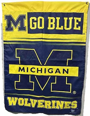 MICHIGAN WOLVERINES 36”x28” BANNER FLAG WINCRAFT  Go Blue Vtg - Made In USA • $22
