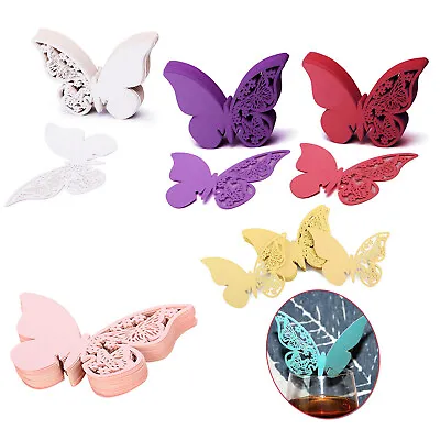 £5.89 • Buy 50pcs Wedding Wine Glass Name Place Tags Table Decoration Butterfly Laser Cut