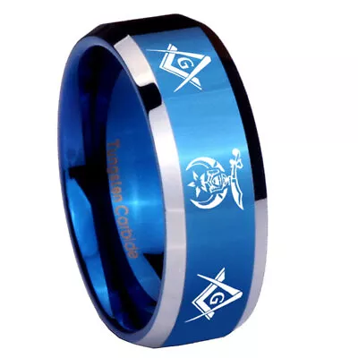 8mm Masonic Shriners Beveled Edge Blue Mens Comfort Fit Wedding Band • $19.99