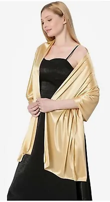 Wocharm Ladies Champagne Gold Silky Satin Long Shawl/Wrap • £5.69