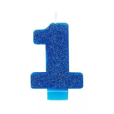 1st Birthday Party Supplies Blue Glitter Number 1 Candle Boy Cake Decoration • $1.99