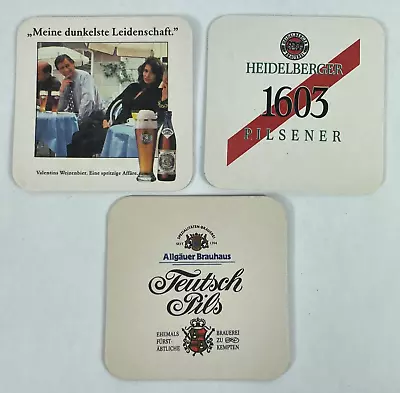 Vintage Lot Of 3 German Beer Coasters Heidelberger Pilsener Valentins Weizenbier • $9.78