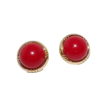 Monet Vintage Earrings Red Cabochon Gold Tone Round Signed 1980s • $14.99