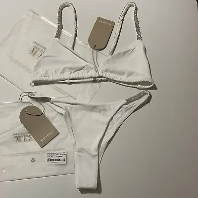 New Meshki Ladies Tatum Diamanté White Bikini Swimwear Set Size XS / M • £30