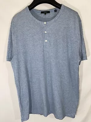 Vince Henley Mens Medium Blue Striped 1/4 Button Short Sleeve Stretch Soft Modal • $24.99