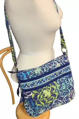 VERA BRADLEY Crossbody Bag Purse Floral Blue Medium Boho  Fabric Adj Strap 11x11 • $9.69