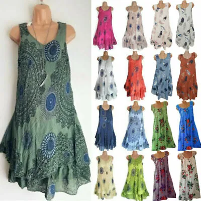 $21.56 • Buy Women Casual Summer Floral Sleeveless Tunic Tops Beach Loose Tank Tops Plus Size