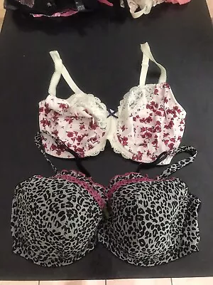 F&F White/Red Floral & M&S Ceriso Black Print Bras Both 36E • £8.99