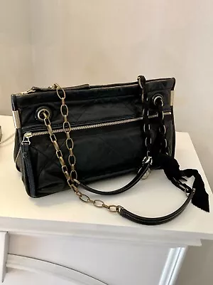 LANVIN Vintage Amalia Black Quilted Lambskin Leather Chain Link Shoulder Bag • $250
