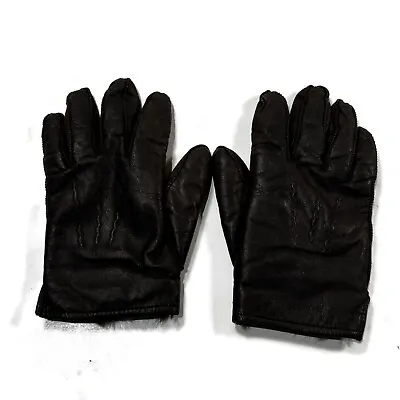 Vintage Dark Brown Leather Gloves Medium Mens Rabbit Fur Lined • $29.99