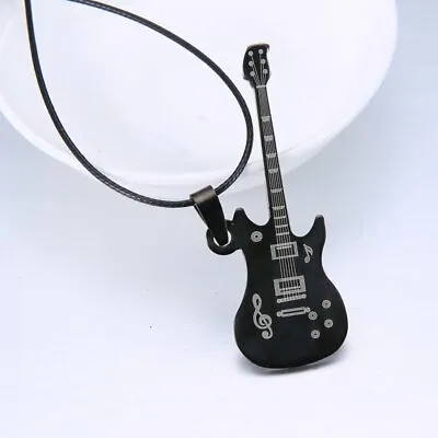 Punk Stainless Steel Guitar Music Black Pendant Necklace Men Women Jewelry Gift • $1.04