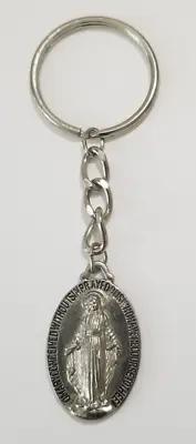 Blessed Mother Mary Pray For Us  Miraculous Medal Key Ring Key Chain Silver Tone • $14.99