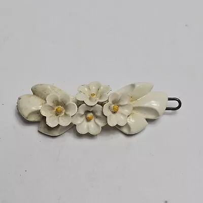 Vintage White Yellow Flowers Barrette Hair Clip Plastic • $4.99