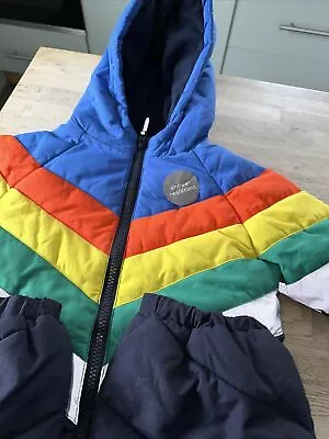 Next Boys Pram Suit Snow 3-4 Colourfull Chevrons Zip  Hood Winter • £10