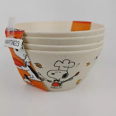 Set Of 4 Peanuts Snoopy Happy Thanksgiving Chef Cook Bamboo Serving Bowls • $32.14