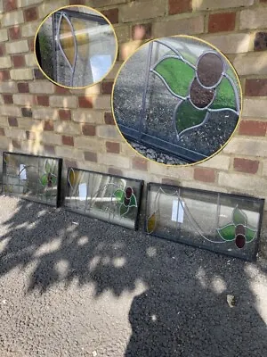 Job Lot Of Three Leaded Light Double Glazed Floral Stained Glass Panels • £99.99