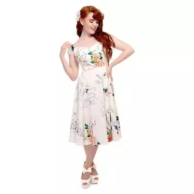 £54 • Buy Collectif Vintage Dolores Doll Dress Uk 10 20 22 1950s White Blossom Print