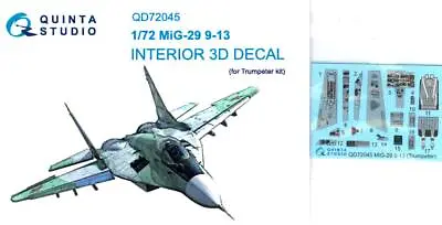 Quinta Studios 1/72 MiG-29 (9-13) 3D DECAL COLORED INTERIOR SET Trumpeter • $9.99