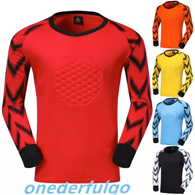 Kids Boys Padded Goalie Shirts Goalkeeper Jersey Tee Print Long Sleeve  Tops  • £8.99