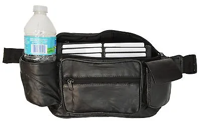 Fanny Pack Jumbo Side Pockets With Water Holder New Black Genuine Leather • $16.97