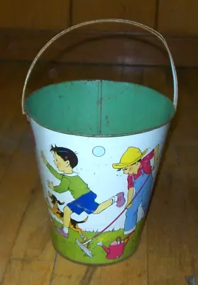 Vintage Us Metal Toy Mfg Co Sand Pail Bucket Kids At Play • $20